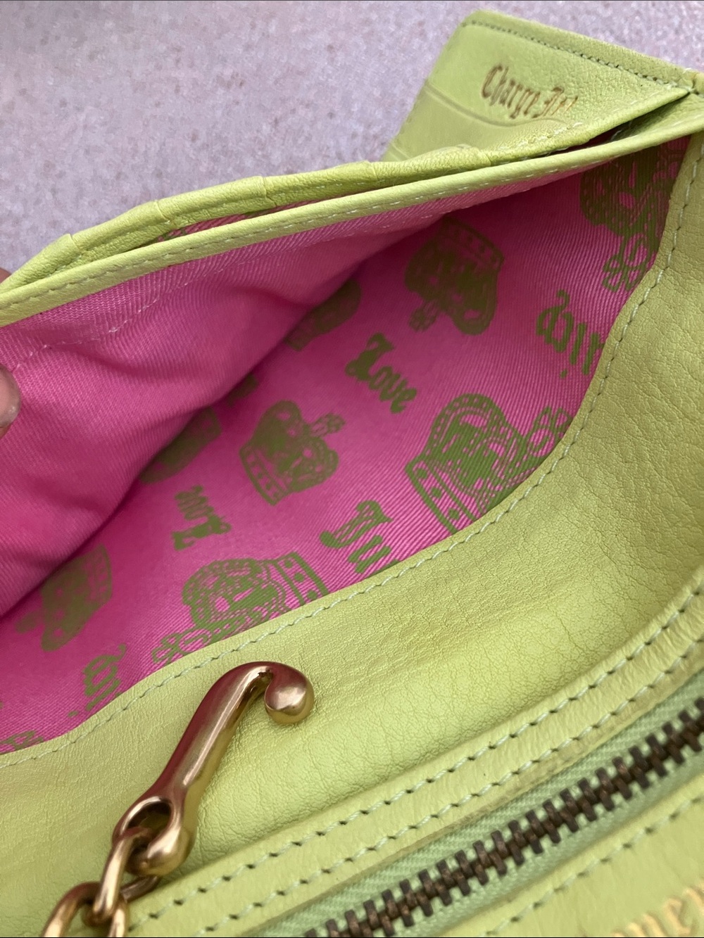 Juicy Couture Pink Terry Cloth Wallet with Lime Green Embroidery and leather - Picture 5 of 10